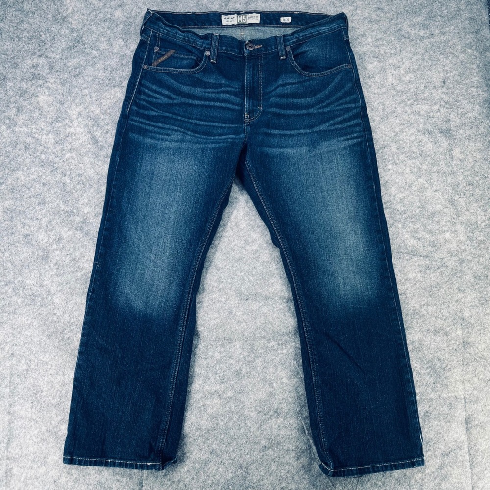Ariat M5 Legacy Jeans Men 38x30 Blue Durham Straight Whiskered Denim Wester Work
